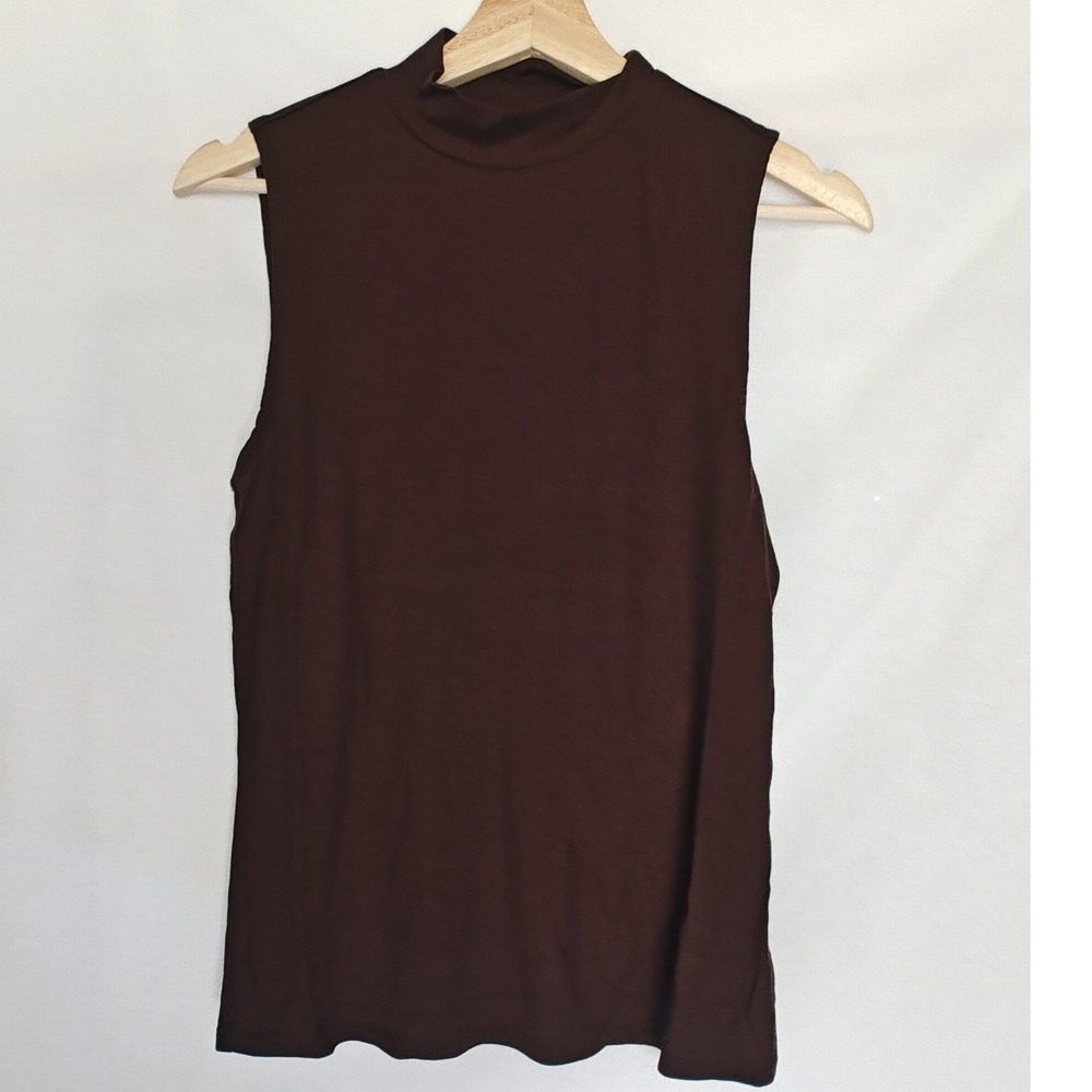 AG Jeans Edie Sleeveless Turtleneck Essentials Mock Neck Top Brown‎ Ribbed L New